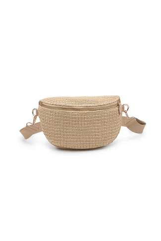 NATURAL Gizelle Checker Knit Belt Bag