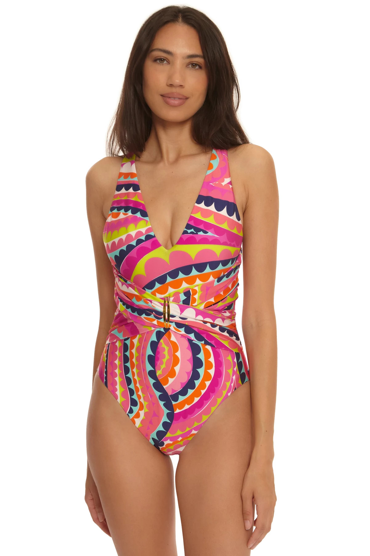 MULTI Swirl Plunge One Piece Swimsuit image number 1