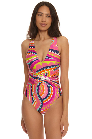 MULTI Swirl Plunge One Piece Swimsuit