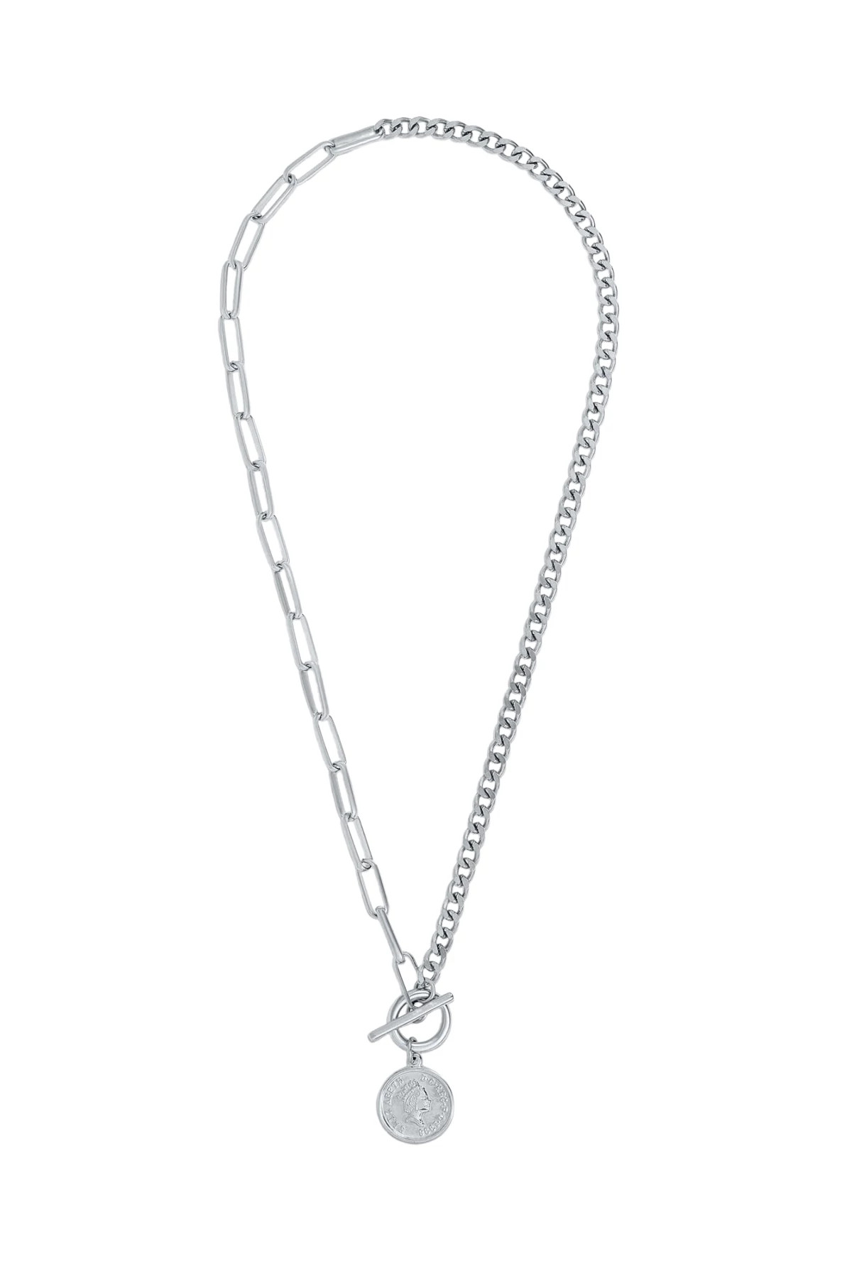 SILVER Stacie Toggle Chain Coin Necklace image number 1