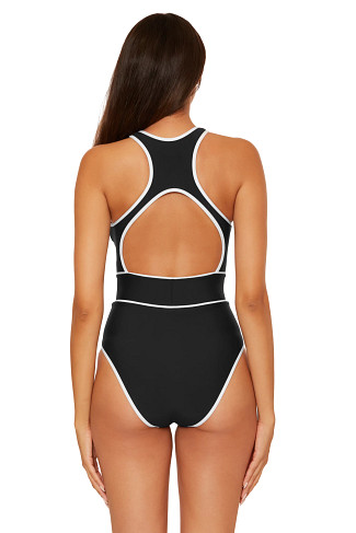 BLACK High Neck One Piece Swimsuit
