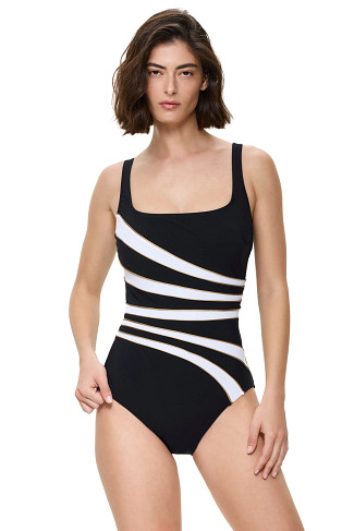 BLACK/WHITE/GOLD Luxe Allure Stripe One Piece Swimsuit