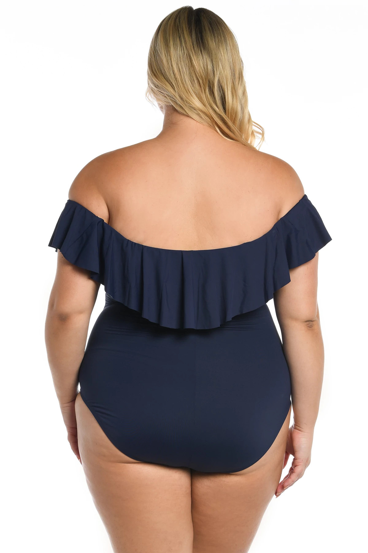 INDIGO Off Shoulder Ruffle One Piece Swimsuit image number 2