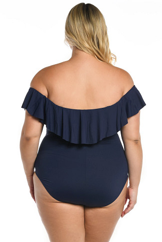 INDIGO Off Shoulder Ruffle One Piece Swimsuit