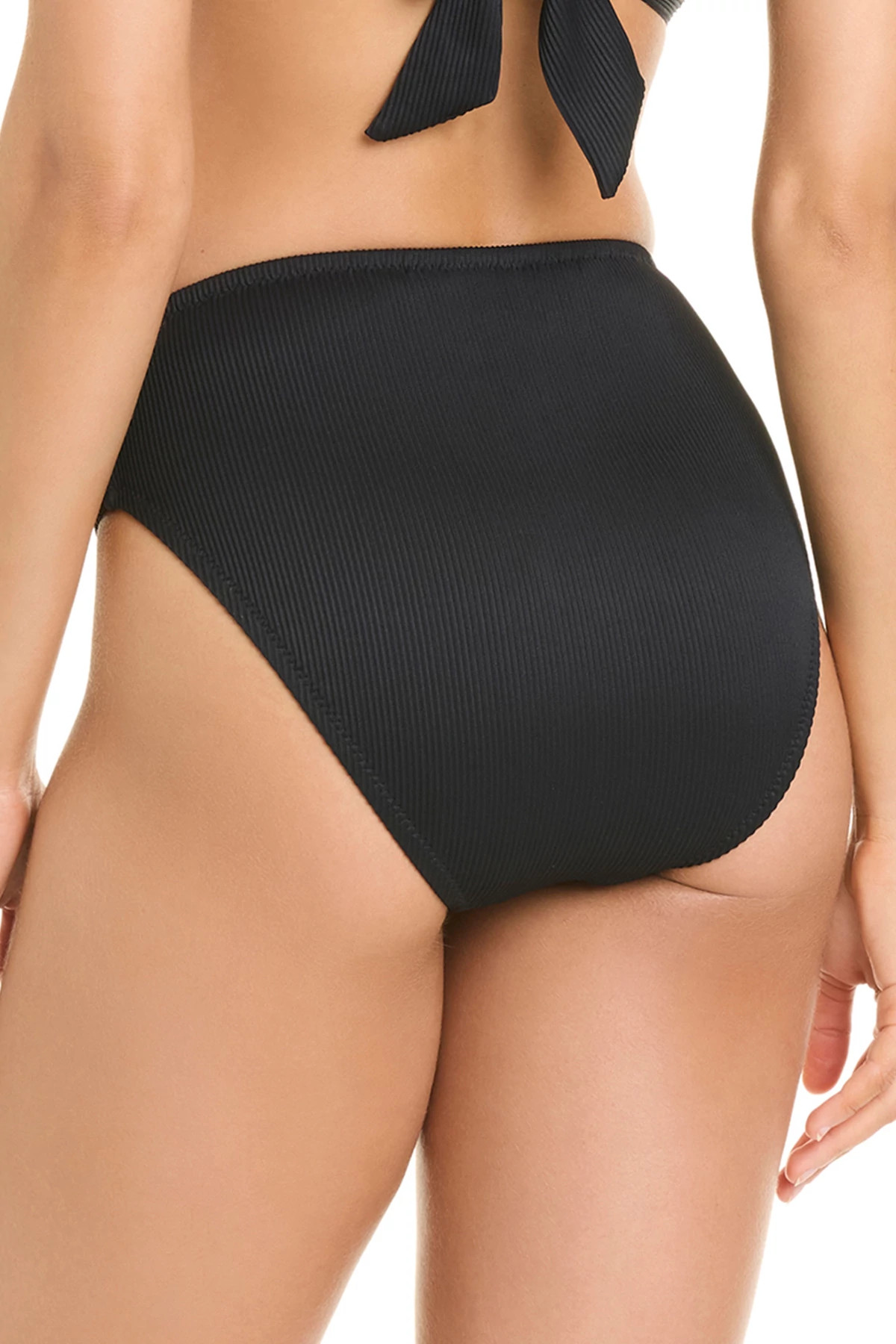 BLACK Ribbed High Waist Bikini Bottom image number 2