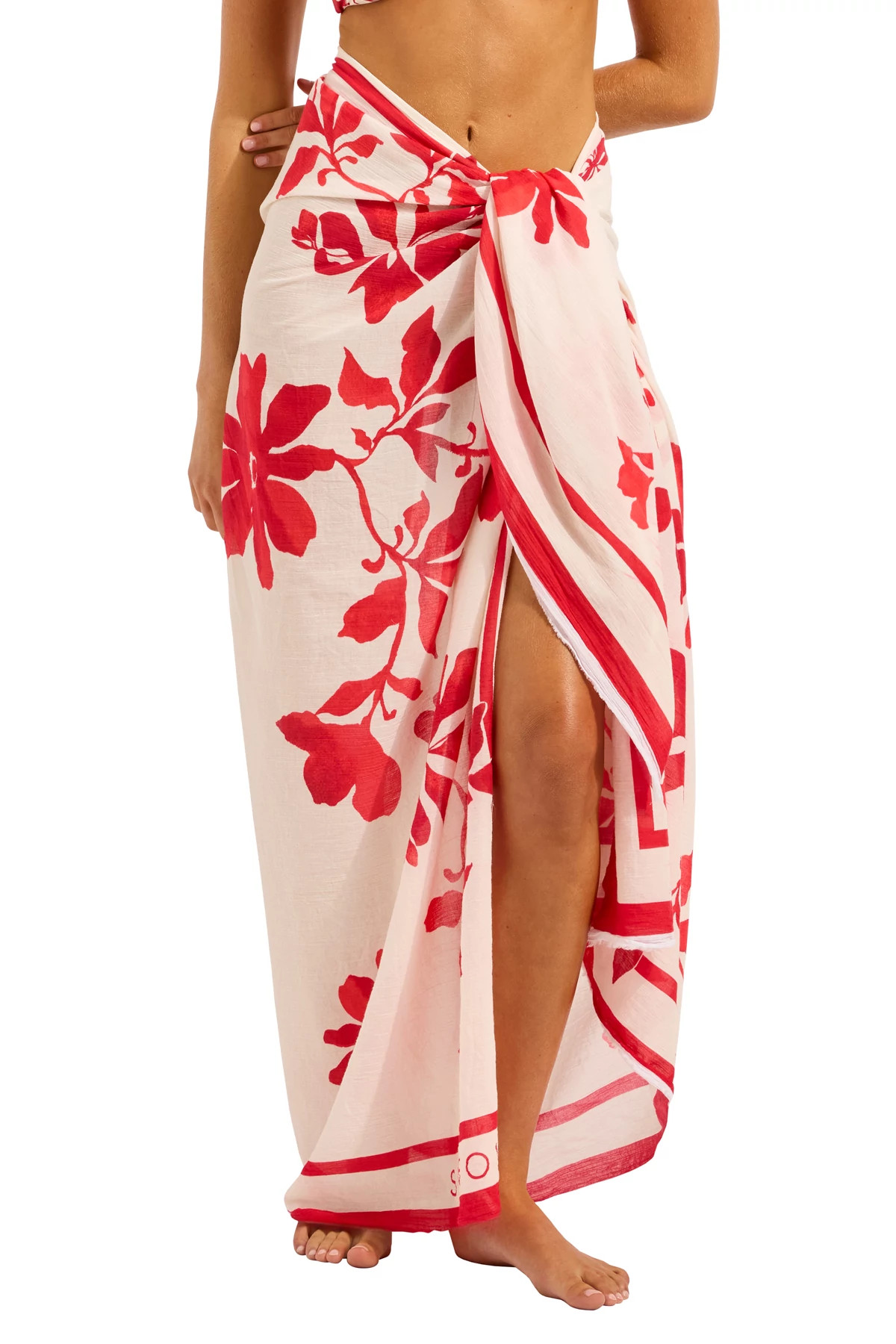ECRU/COSMO Floral Cotton Sarong image number 1