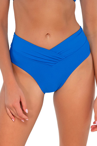 ELECTRIC BLUE Summer Lovin' V-Front Banded High Waist Bikini Bottom