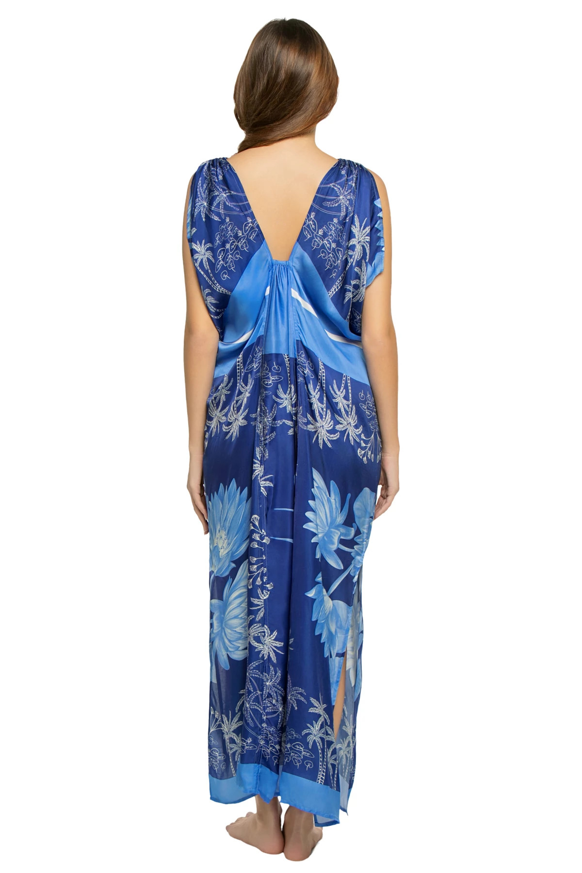 BLUE MONO WATER LILY SCARF Hand Draped Maxi Dress image number 2