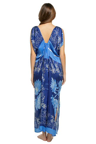 BLUE MONO WATER LILY SCARF Hand Draped Maxi Dress