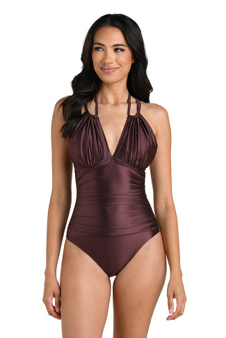 TRUFFLE High Neck Keyhole One Piece Swimsuit