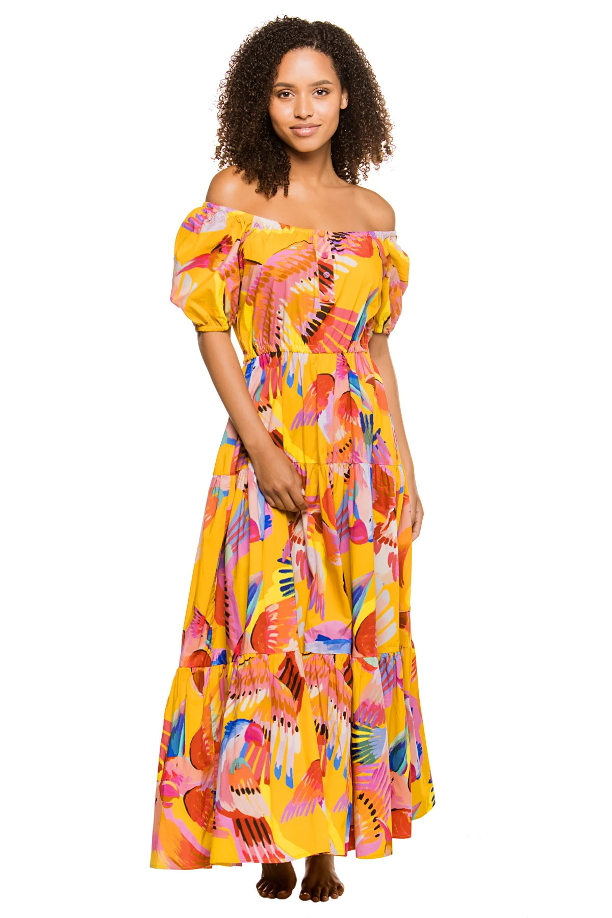 NEON MACAWS Macaws Off the Shoulder Maxi Dress image number 1
