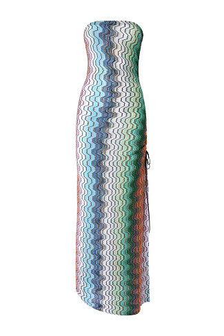 MULTI BLACK GREEN ORANGE Chevron Knit Strapless Maxi Dress