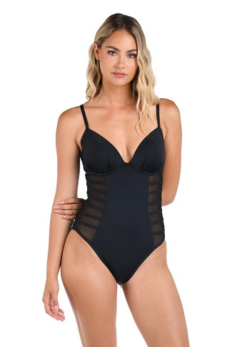 BLACK Underwire Mesh One Piece Swimsuit