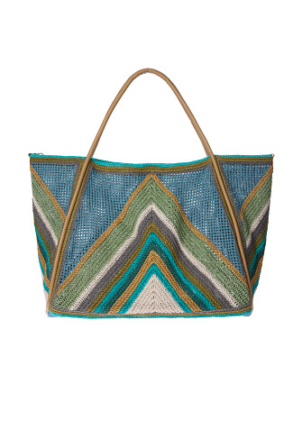 BLUE MULTI Cherry Blue Oversized Woven Tote