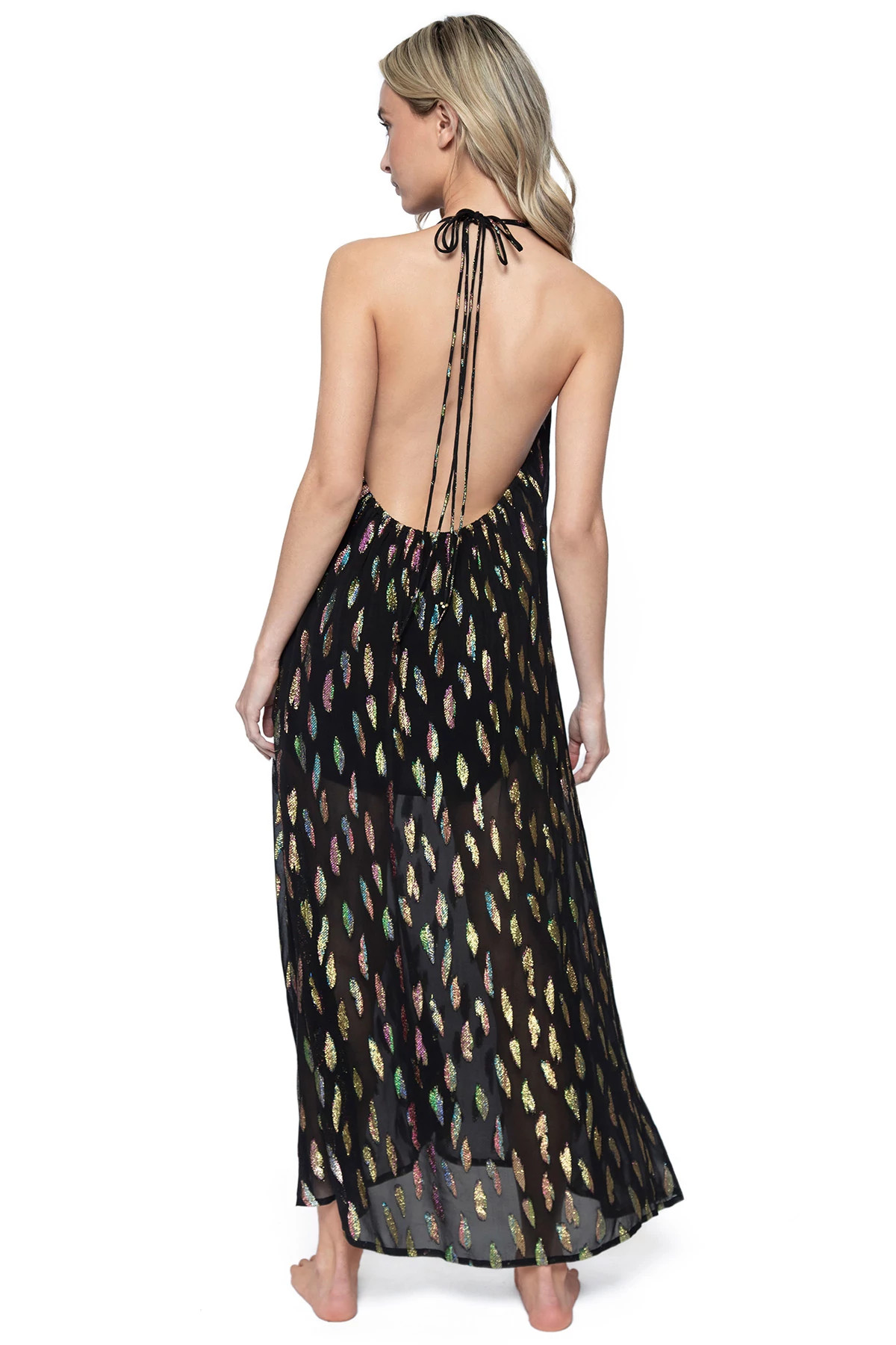 MIDNIGHT Chantel Metallic Halter Dress image number 2