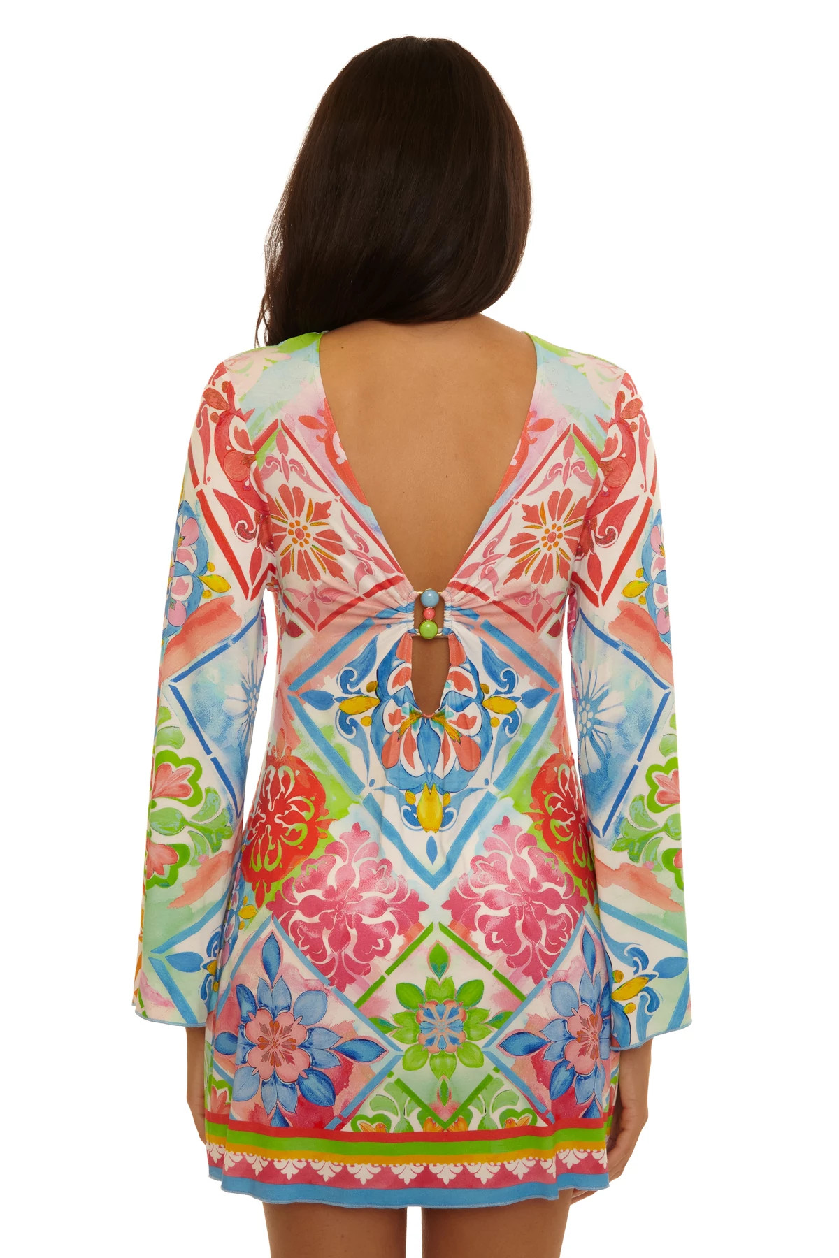 MULTI Mijas Floral Tile Print Tunic Cover Up image number 4