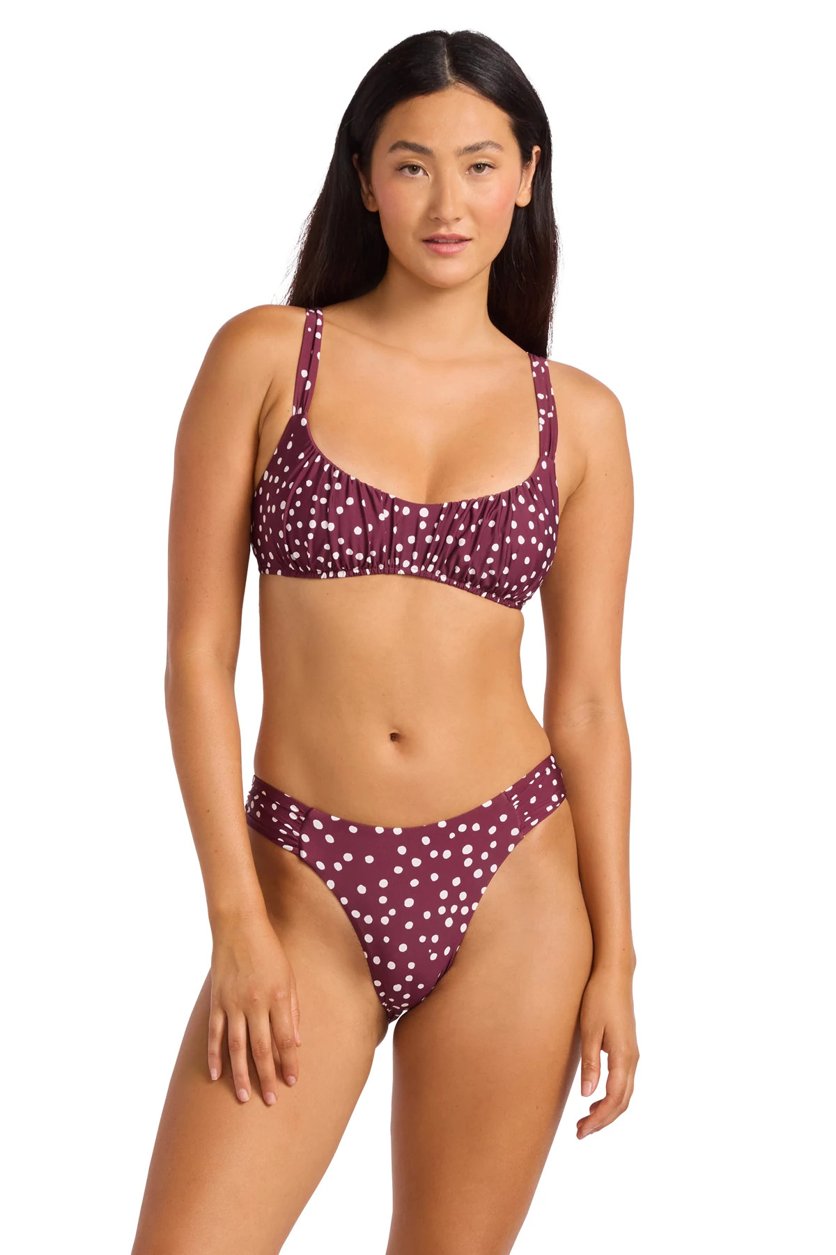 DARK BURGUNDY Dot Print Bralette Bikini Top image number 1
