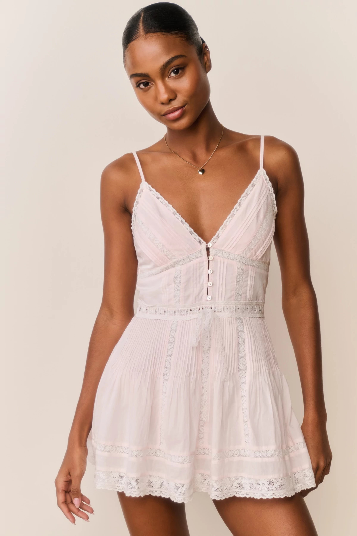 PINK Zirelle Lace Trim Plunge Mini Dress image number 3