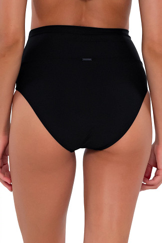 BLACK Banded Foldover High Waist Bikini Bottom