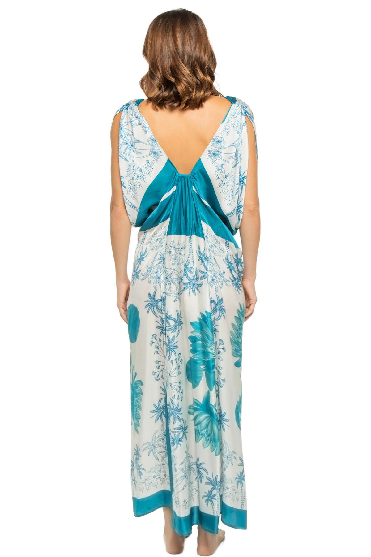 TEAL WATER LILY/WHITE SCARF Draped Maxi Dress image number 2