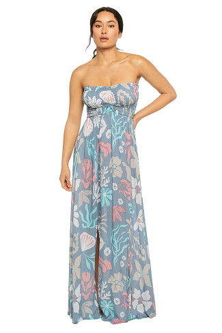 SHELLSCAPES DUSTY BLUE Emilia Strapless Maxi Dress