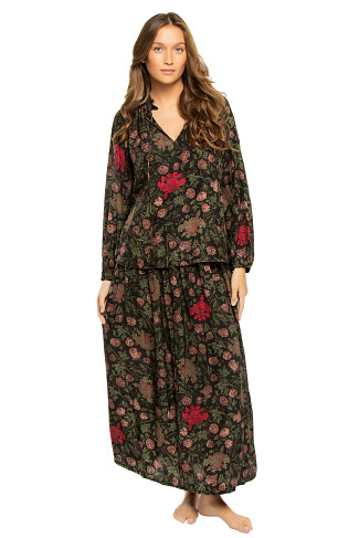 LEHUA PRINT BLACK Bella Silk Skirt