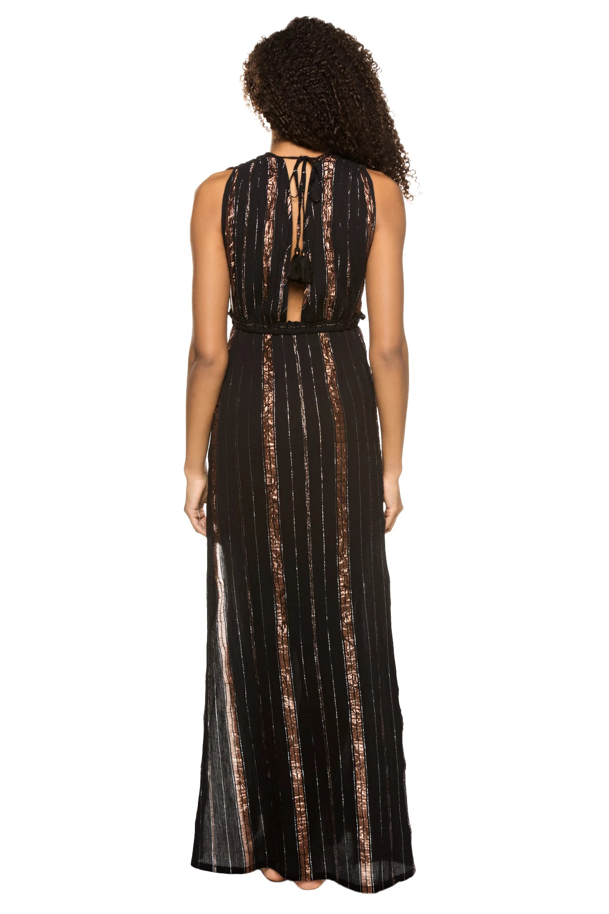 BLACK W/BRONZE Rowan Metallic Maxi Dress image number 2