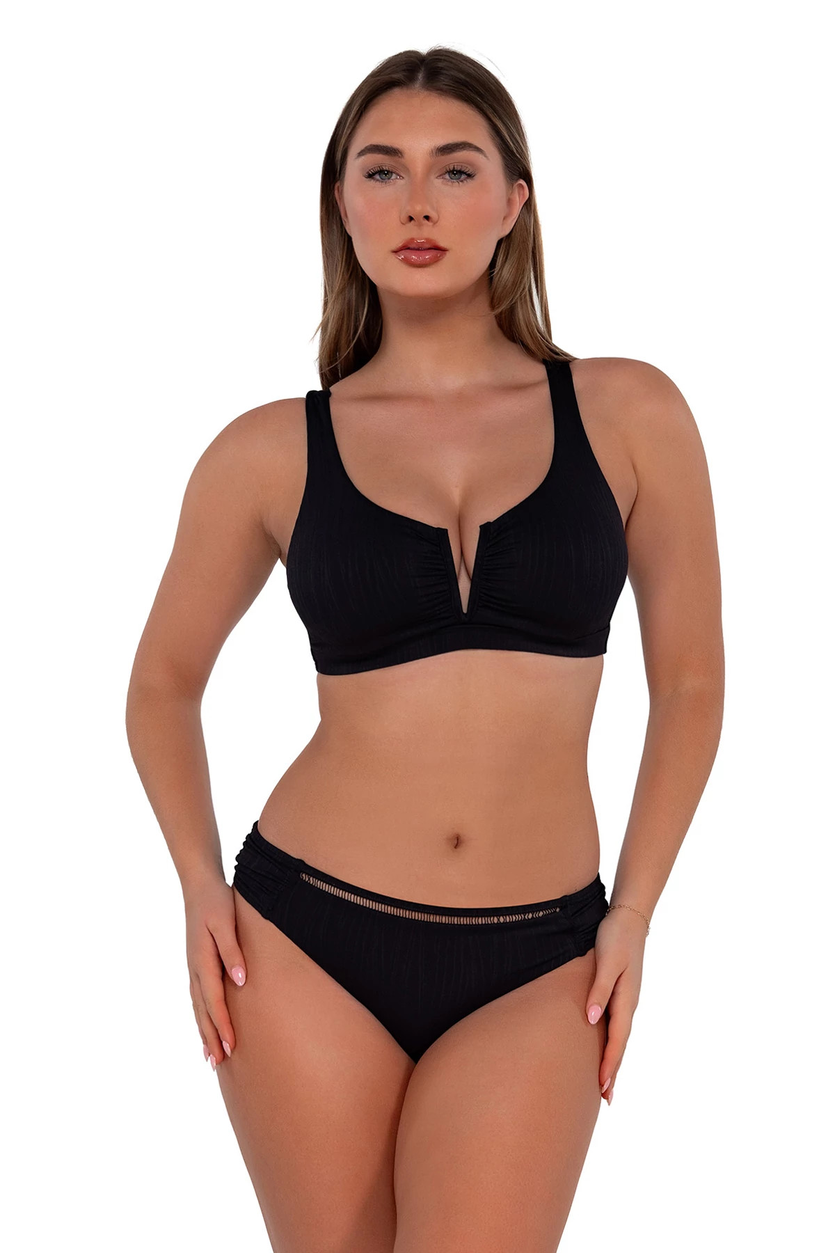 BLACK SEAGRASS TEXTURE Vienna V-Wire Bikini Top (D+ Cup) image number 1