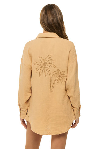 HONEY PEACH W/ BRONZE Palm Tree Shirt Dress