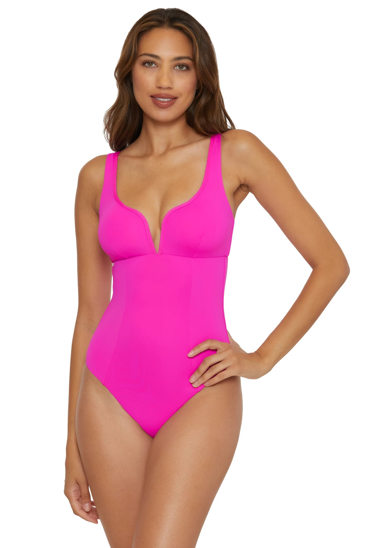 VIVID PINK Erin Plunge One Piece Swimsuit image number 1