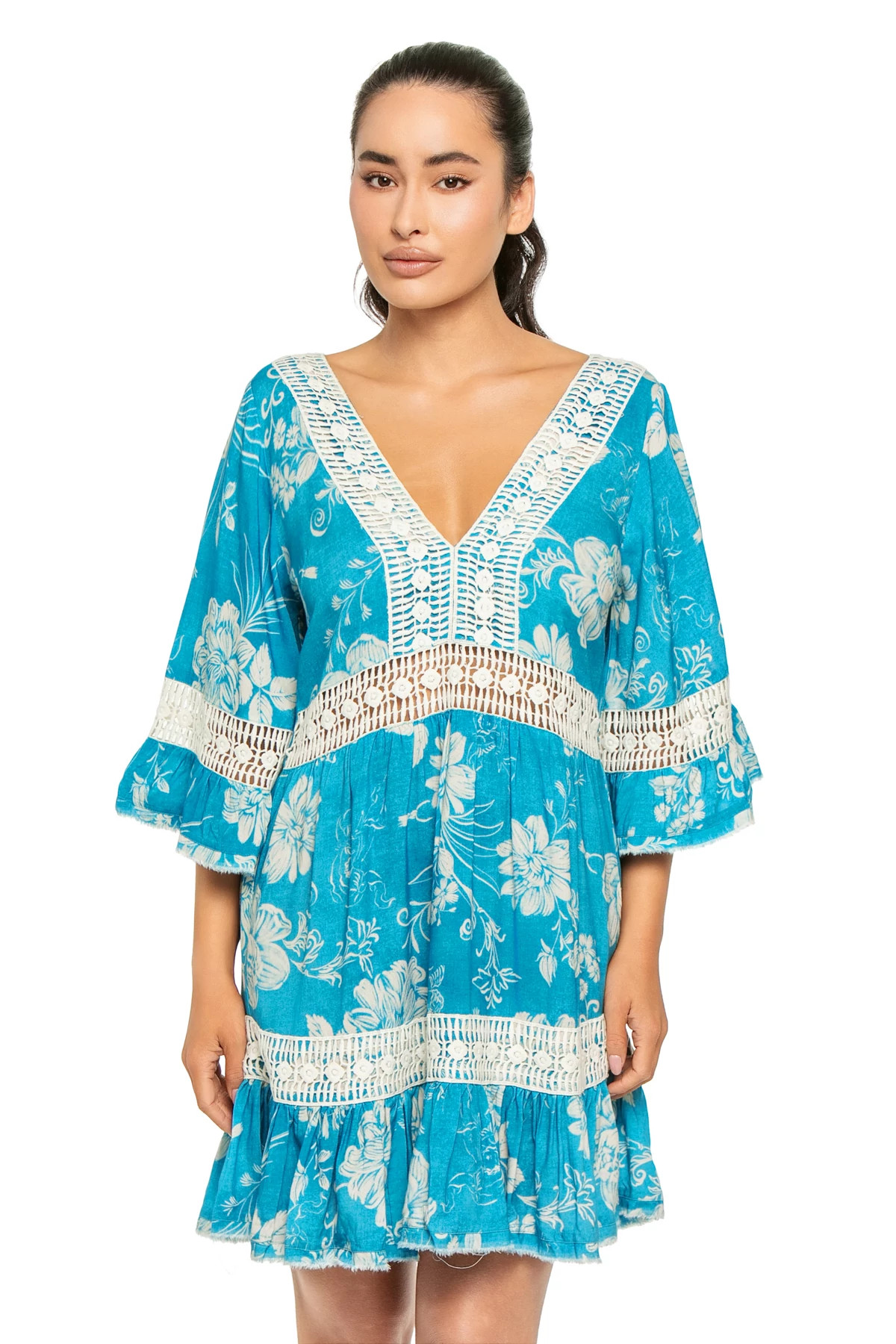 BLUE GARDEN Deep V-Neck Mini Dress image number 1
