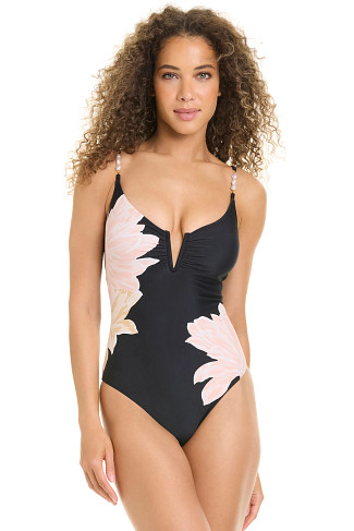 BLACK Floral V-Wire One Piece Swimsuit