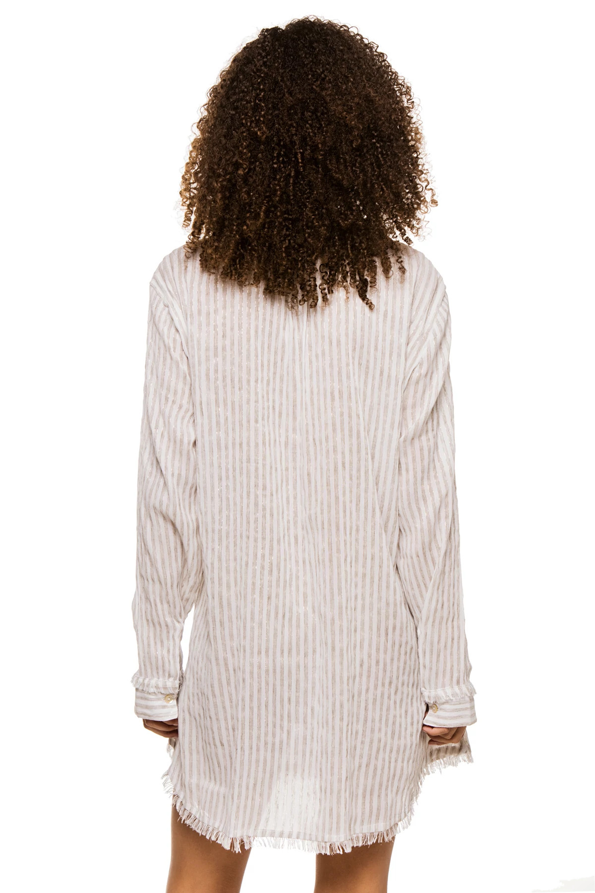 GRAY/IVORY Metallic Stripe Button Down Shirt Dress image number 3