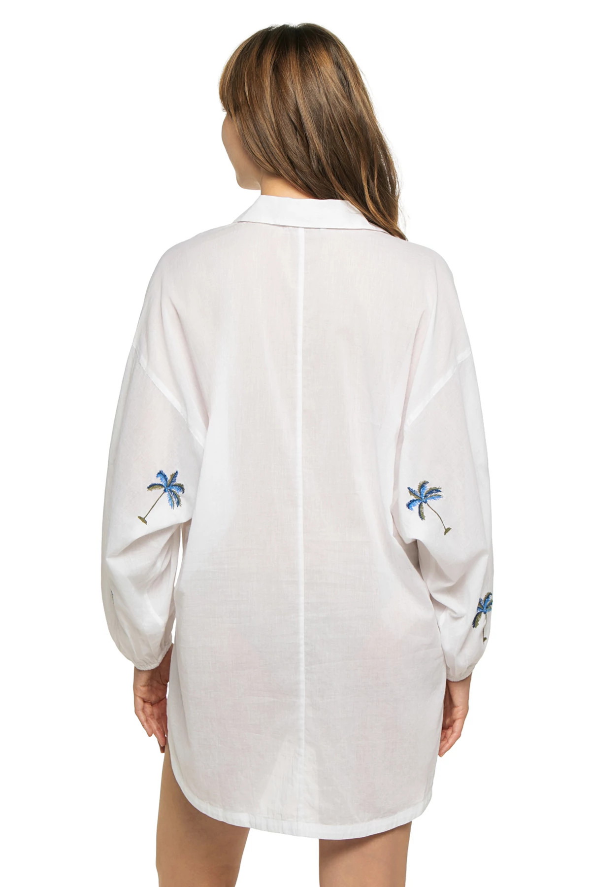 WHITE Embroidered Palm Boyfriend Shirt image number 2