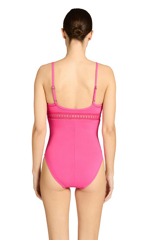 STRAWBERRY Crochet Trim One Piece Swimsuit