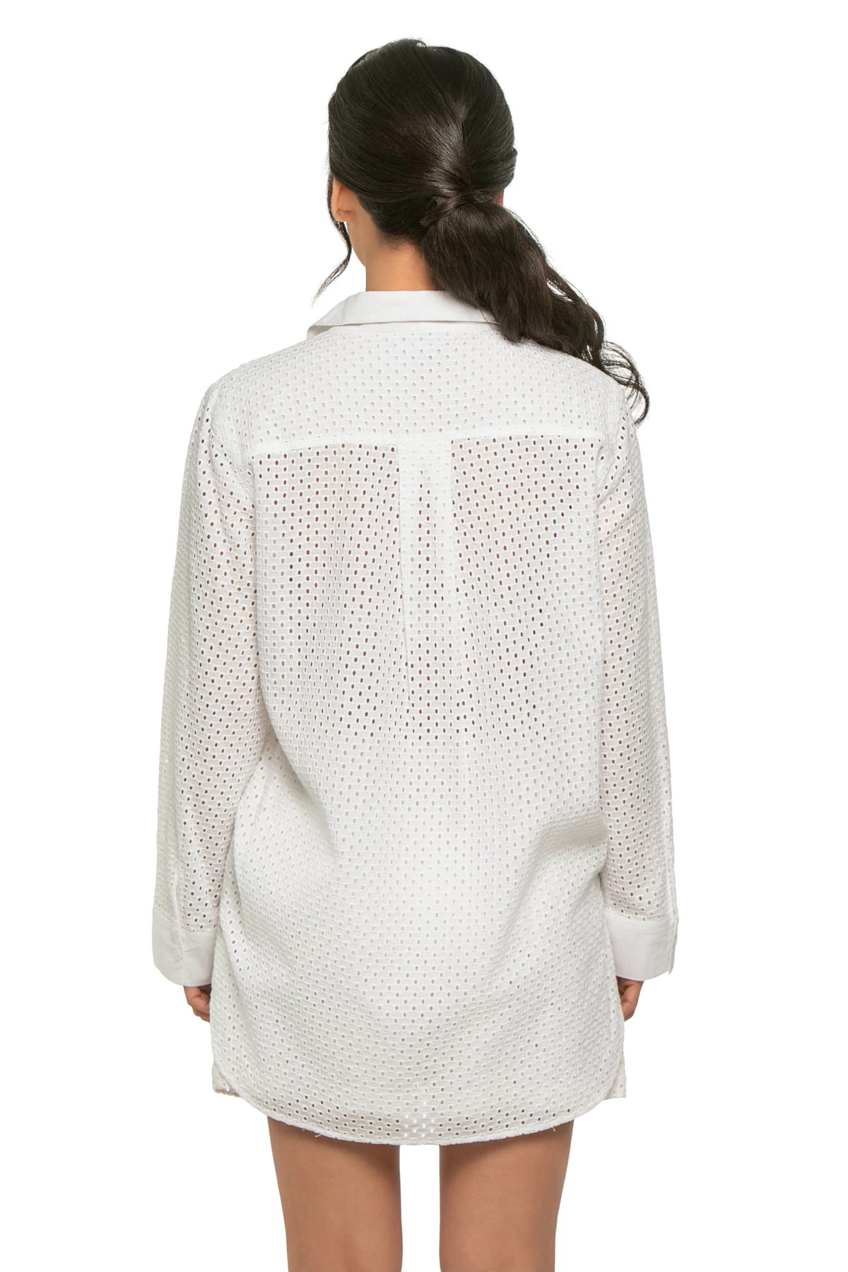 WHITE Eyelet Cove Boyfriend Shirt image number 2
