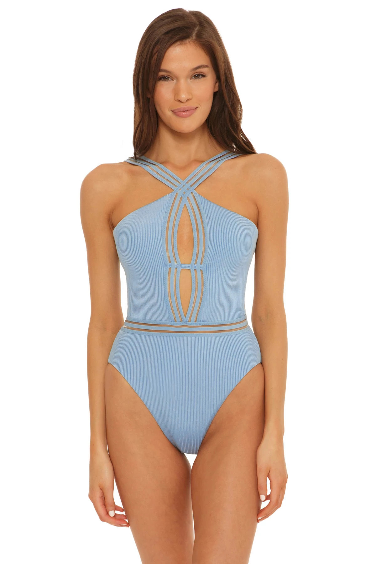 CHAMBRAY High Leg High Neck One Piece Swimsuit image number 1