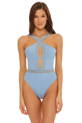 CHAMBRAY High Leg High Neck One Piece Swimsuit