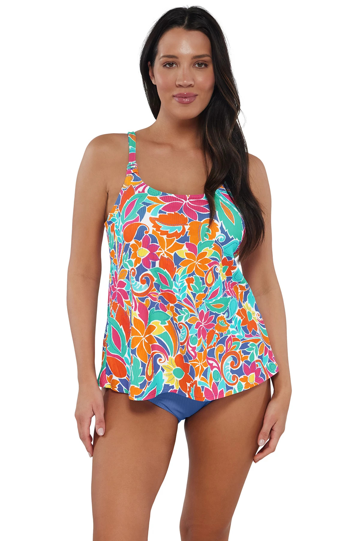 FESTIVE FLORAL SANDBAR RIB Jenna Tankini Top image number 1