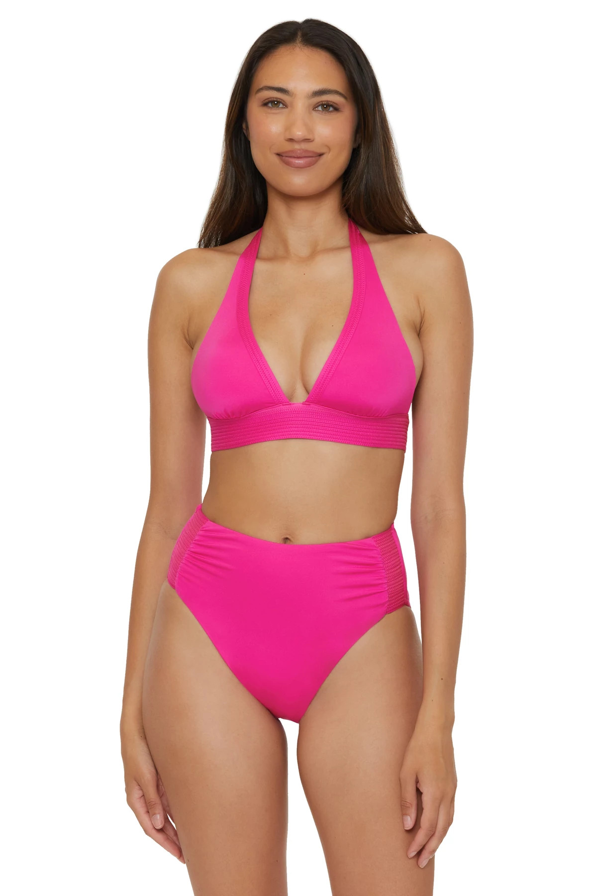 PINK PARADE Pleated Halter Bikini Top image number 1