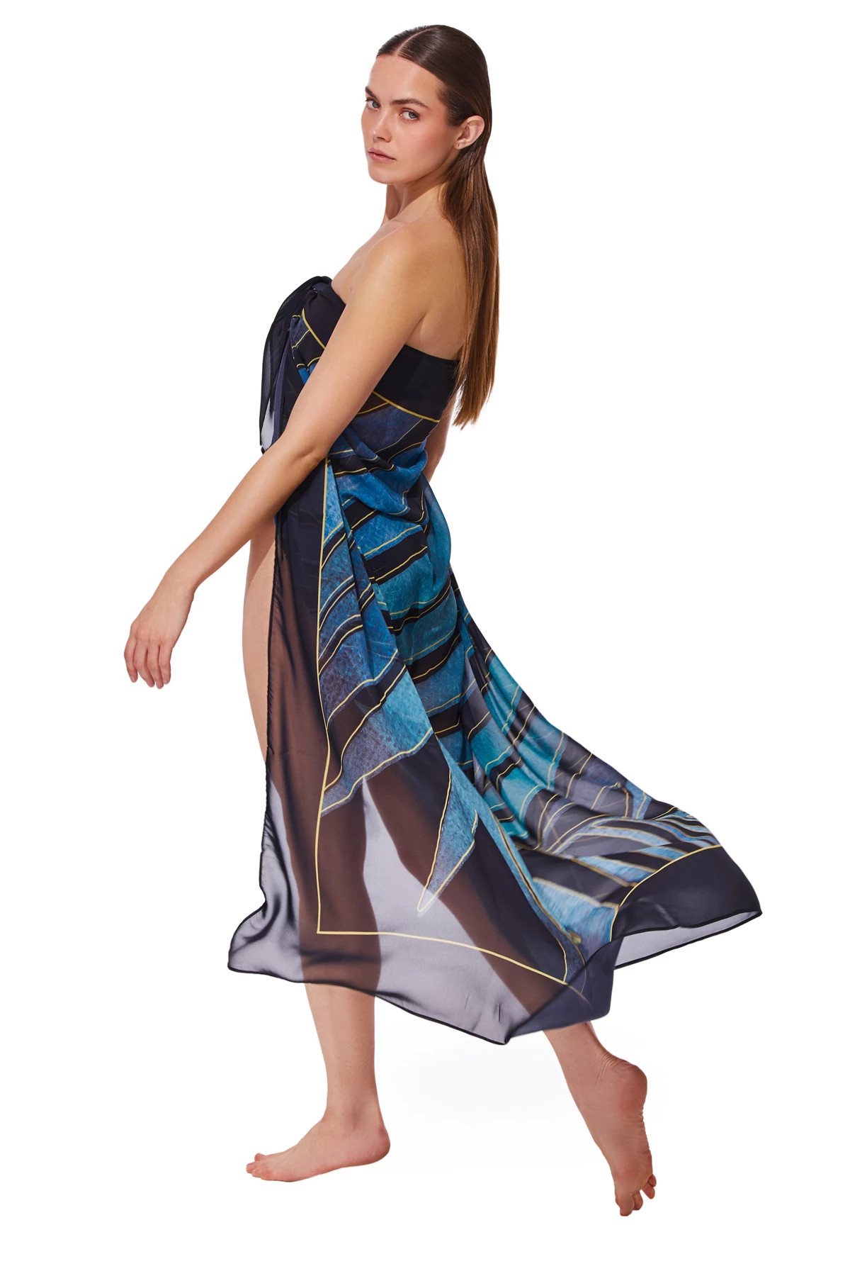 BLACK/BLUE Willow Print Multi-Way Pareo image number 4