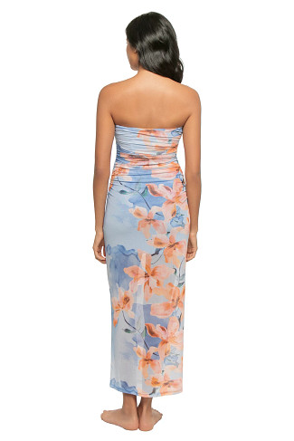 WATERCOLOUR FLORAL Sunspell Ruched Strapless Midi Dress