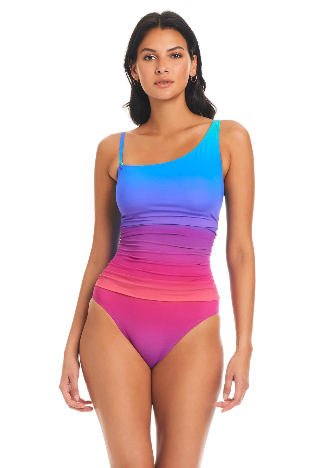 MULTI Maillot Shirred Asymmetrical One Piece Swimsuit  image number 3