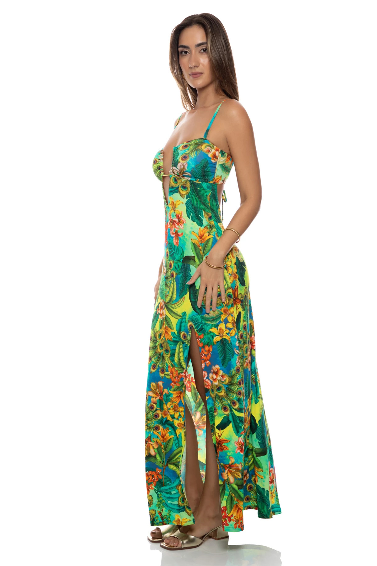 MULTI Jungle Print Plunge Maxi Dress image number 4