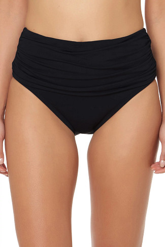 BLACK Sash Banded Shirred High Waist Bikini Bottom