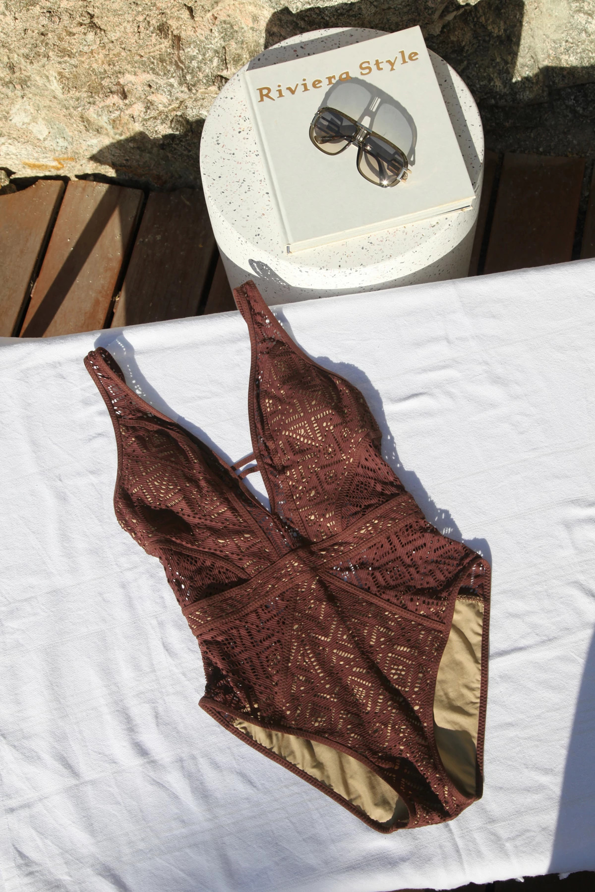 MOCHA/TAN Show & Tell Plunge One Piece Swimsuit image number 3