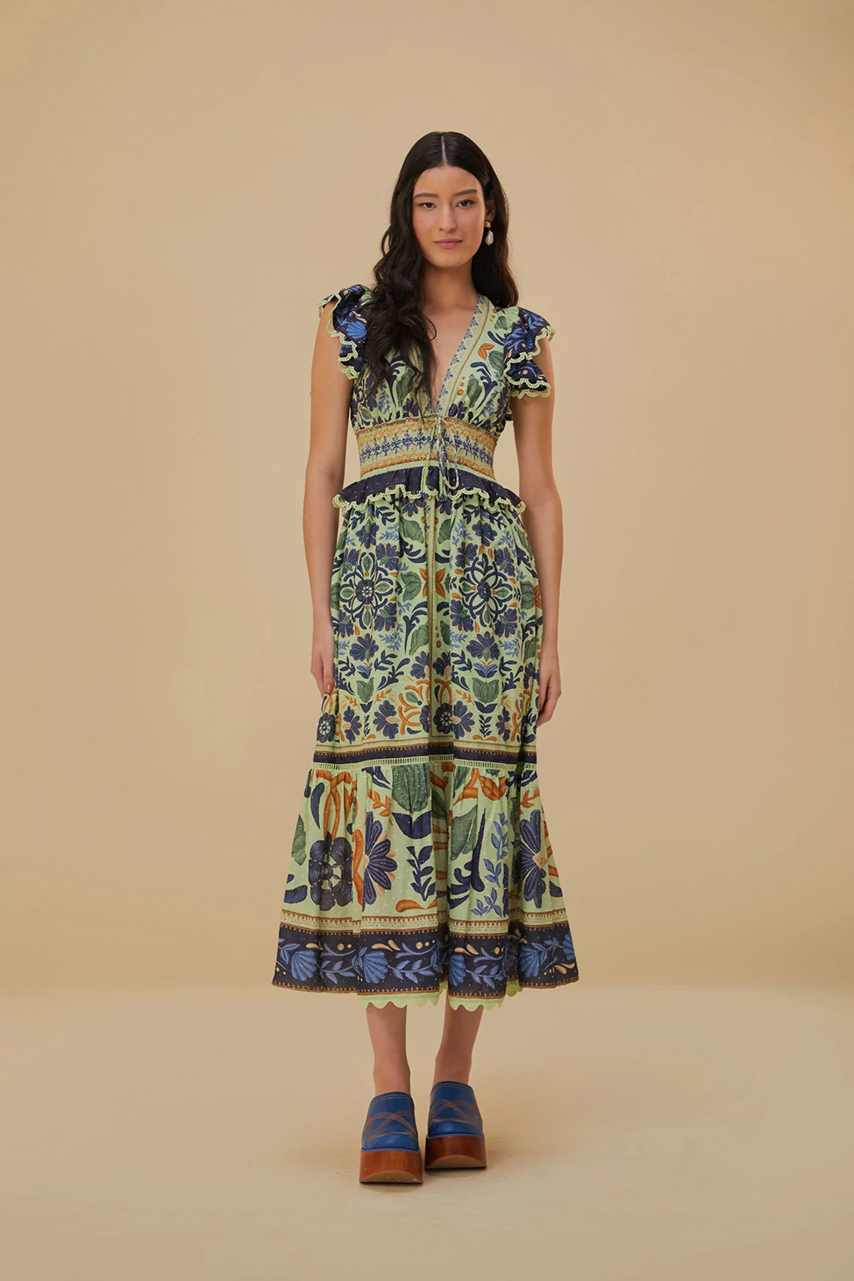 OCEAN TAPESTRY GREEN Tapestry Maxi Dress image number 3