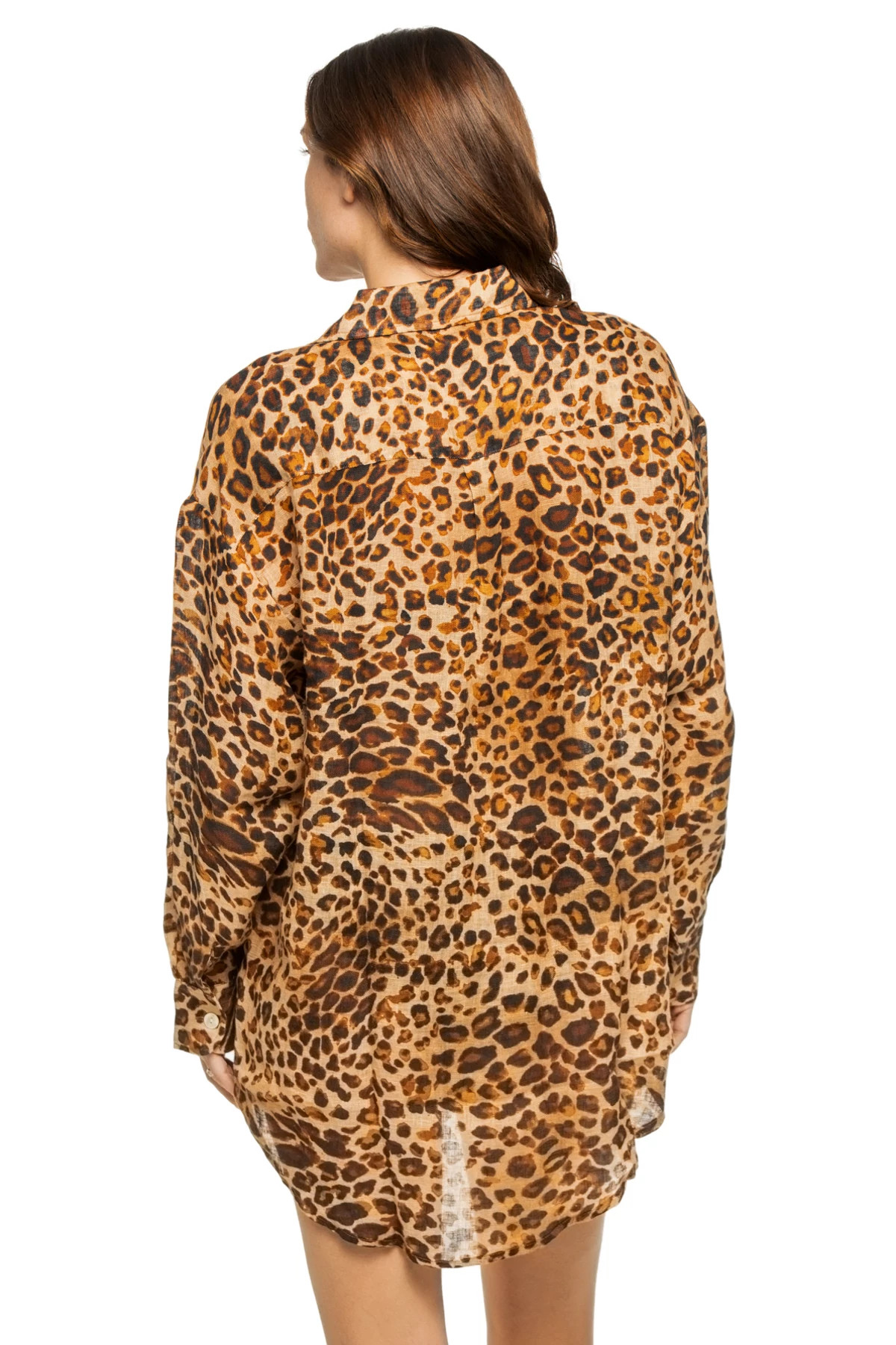 LUX LEOPARD Playa Linen Button Down Shirt Dress image number 2