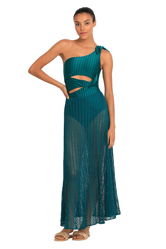 TEAL Asymmetrical Lace Beach Maxi Dress