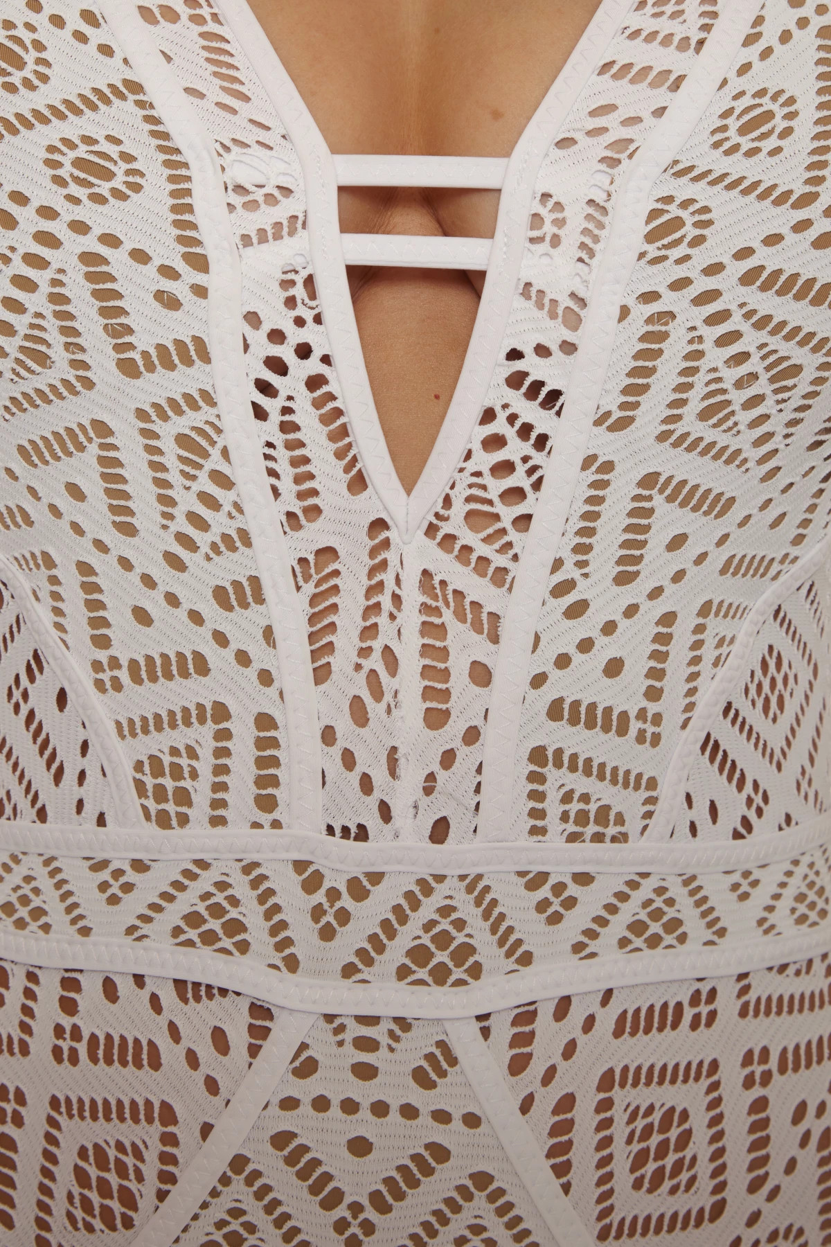 WHITE/TAN Show & Tell Plunge One Piece Swimsuit image number 3